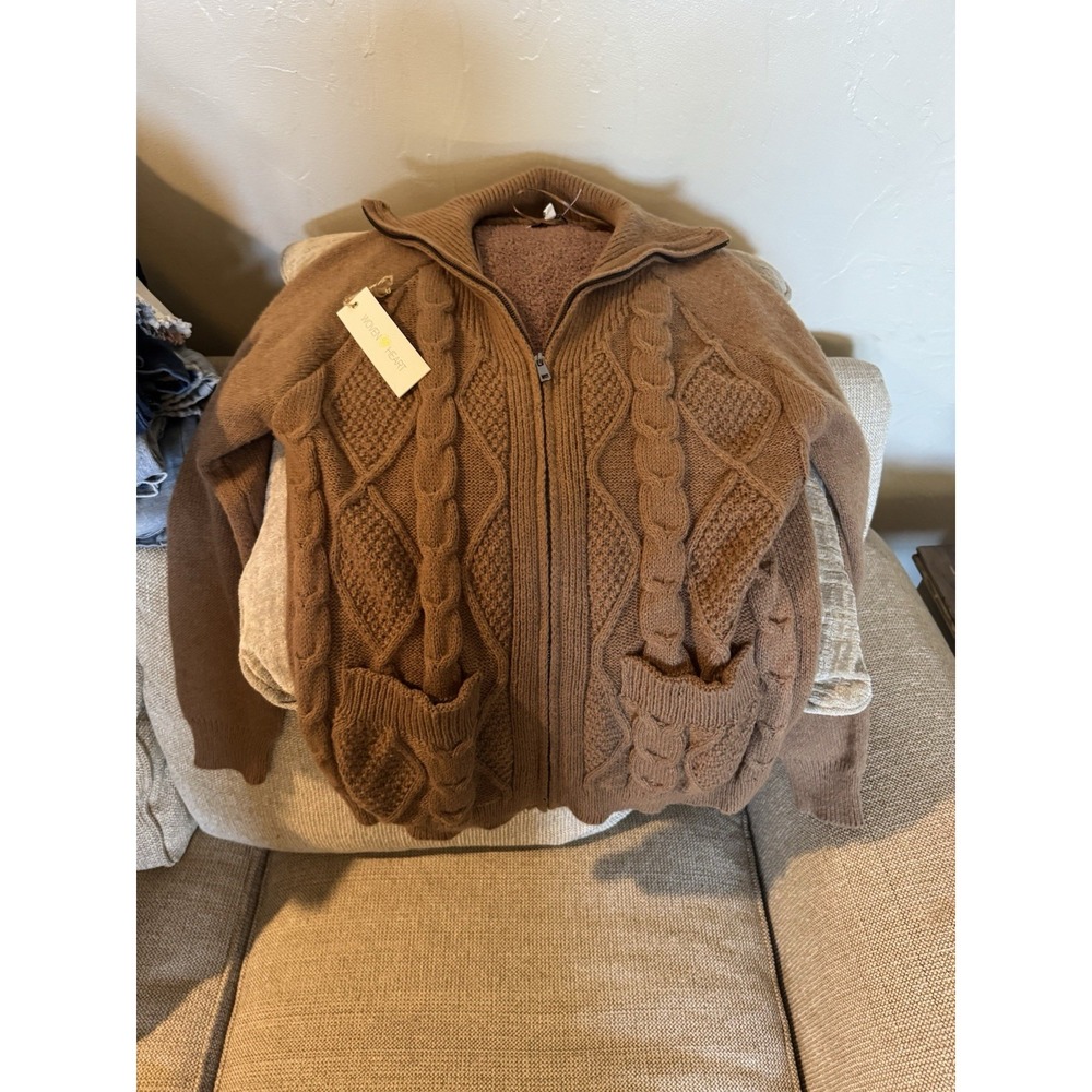 Woven Heart zip up sweater womens size M